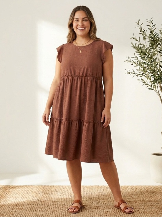 Emery Rose Dresses & Skirts - Textured Tiered Midi Dress in Brown